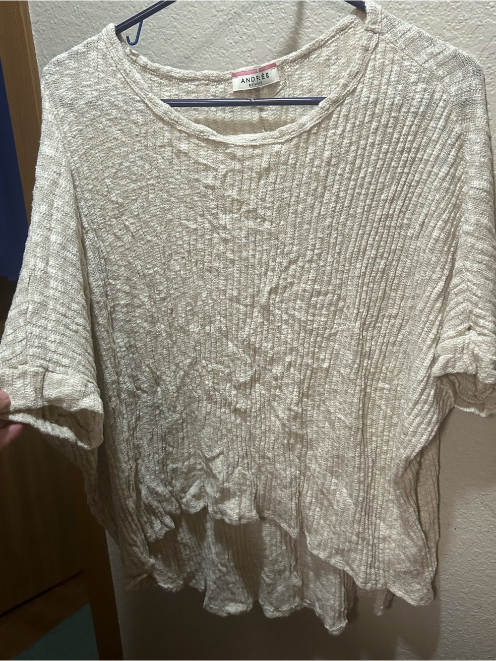 Andree Cream Textured Short Sleeve Ribbed Knit Top